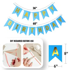 Set of 60 Pcs Happy Birthday Decoration Kit For Boy Girl / Husband Wife / Mother Father Metallic Balloons,Happy Birthday Banner, 2 Curtains  By cThemeHouseParty