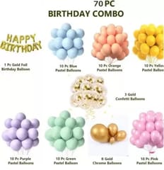 ThemeHouseParty Birthday Decoration Kit Pastel Multicolors Balloons with Banner Birthday Decoration For Boys, Girl, Husband, Wife, Girl Friend, Adult. Pack Of 70 pcs )