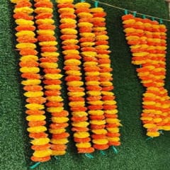 cThemeHouseParty 12 Pcs Artificial Marigold Fluffy Flowers Garlands Orange and yellow for Decoration Artificial genda phool Flower line for Decoration Home Decor, Decor,Flower Decoration line