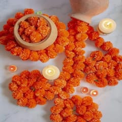 cThemeHouseParty 12 Pcs Artificial Marigold Fluffy Flowers Garlands Orange for Decoration Artificial genda phool Flower line for Decoration Home Decor, Decor,Flower Decoration line