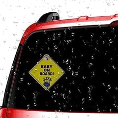 Baby on Board Sticker for Cars , Baby in Car Decal Warning Sticker Kids Safety Signs Yellow Reflective Notice Board with Suction Cups ( Sticker As Per Available Design)