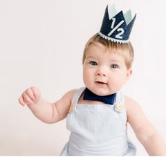 1/2 Birthday Cap For Princess Baby Girl , Baby Boy (Colour Pink And Blue May Vary) Crown Hat , Party Accessories , Party Wear