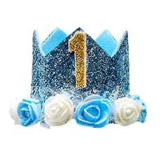 1st Birthday Cap For Princess Baby Girl , Baby Boy (Colour Blue And Pink  May Vary) ,Crown With Flower Hat For 1 st Birthday Party , Party Accessories , Party Wear , Blue Colour