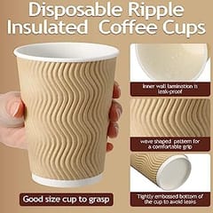 Ripple Paper Cups 350 ML , Paper Glass , Paper Cup , Mug for Coffee, Tea and Cappuccino in Party, Office, Events and Other (Brown, Pack of 25) Colour As Per Available