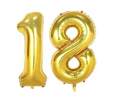 Foil Balloon Golden 18 Number With  Metalic Black And Golden 100 Balloons ( Each Colour 50 Qty) Combo Pack Of Foil Balloon With Metalic Balloon For Decoration .