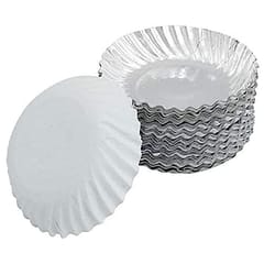 Silver Paper Plate , Disposable Silver Round Paper Plate ,11 inch ,(25 TO 30 pcs) ( White Back )