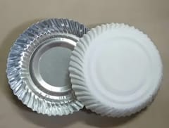 Silver Paper Plate , Disposable Silver Round Paper Plate ,11 inch ,(25 TO 30 pcs) ( White Back )