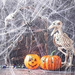 ThemeHouseParty White Stretchy Spider Web Small - Halloween Haunted Houses for Halloween Party Halloween Lanterns Foldable Hanging with Skull Pattern Paper Decoration Lantern for Halloween Decoration, Black 1 pcs