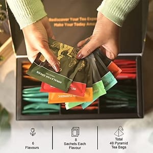 Assorted Tea Gift Box Floral & Fruity(Midnight Mint,Toasty Creme Brulee,Mellow Hibiscus,Sweet Lavender Vanilla,Baron's Earl Grey,Himalayan Green) - Festive Hamper set With Flavour From India