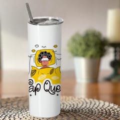 Nap Queen Double walled Steel White SkinnyTumbler 600ml - Can be Customized As Per Requirement