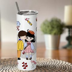 Love,Valentine's Day Double walled Steel White SkinnyTumbler 600ml - Can be Customized As Per Requirement