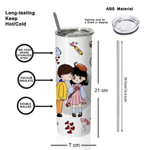 Love,Valentine's Day Double walled Steel White SkinnyTumbler 600ml - Can be Customized As Per Requirement