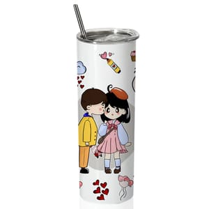 Love,Valentine's Day Double walled Steel White SkinnyTumbler 600ml - Can be Customized As Per Requirement