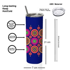 Mandala Art Double Walled Steel White Skinny Tumbler 600ml - Can be Customized As Per Requirement