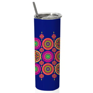 Mandala Art Double Walled Steel White Skinny Tumbler 600ml - Can be Customized As Per Requirement