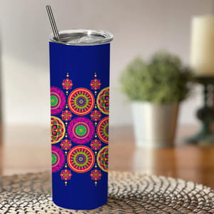 Mandala Art Double Walled Steel White Skinny Tumbler 600ml - Can be Customized As Per Requirement