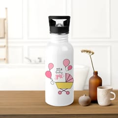 It's a Girl Single Walled Steel White Bottle with Sipper Lid 600ml - Can be Customized As Per Requirement