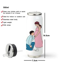 Awaiting Baby Double Walled Steel White Coke Can 500ml - Can be Customized As Per Requirement