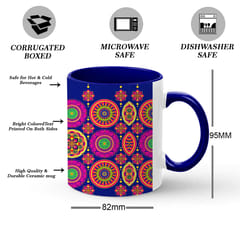 Mandala Art Inner Color Dark Blue Coffee Mug 330ml (11oz) Qty 1 Pc of Using white hard ceramic - Can be Customized As Per Requirement