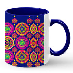 Mandala Art Inner Color Dark Blue Coffee Mug 330ml (11oz) Qty 1 Pc of Using white hard ceramic - Can be Customized As Per Requirement