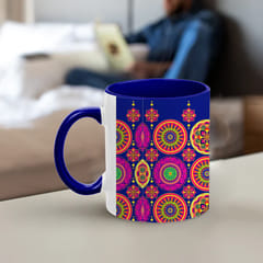 Mandala Art Inner Color Dark Blue Coffee Mug 330ml (11oz) Qty 1 Pc of Using white hard ceramic - Can be Customized As Per Requirement