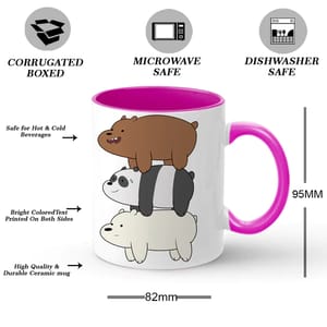 We Bare Bear Inner Color Pink Coffee Mug 330ml(11oz) Qty 1 Pc of Using white hard ceramic - Can be Customized As Per Requirement