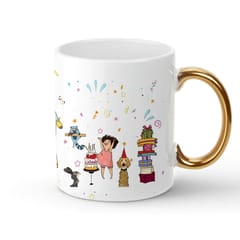 Celebrating Birthday White Mug Golden Handle 330ml(11oz)Qty 1 Pc of Using white hard ceramic - Can be Customized As Per Requirement