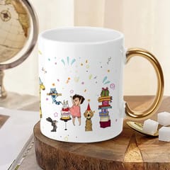 Celebrating Birthday White Mug Golden Handle 330ml(11oz)Qty 1 Pc of Using white hard ceramic - Can be Customized As Per Requirement