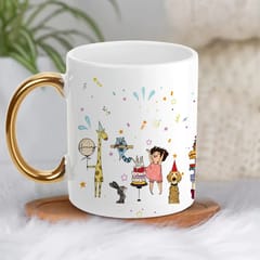 Celebrating Birthday White Mug Golden Handle 330ml(11oz)Qty 1 Pc of Using white hard ceramic - Can be Customized As Per Requirement