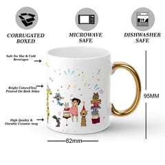 Celebrating Birthday White Mug Golden Handle 330ml(11oz)Qty 1 Pc of Using white hard ceramic - Can be Customized As Per Requirement