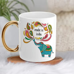 Made In India White Mug Golden Handle 330ml(11oz)Qty 1 Pc of Using white hard ceramic - Can be Customized As Per Requirement