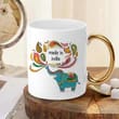 Made In India White Mug Golden Handle 330ml(11oz)Qty 1 Pc of Using white hard ceramic - Can be Customized As Per Requirement