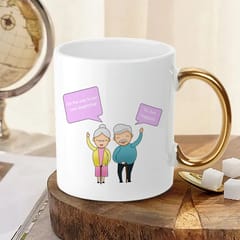 Happy Retirement White Mug Golden Handle 330ml(11oz)Qty 1 Pc of Using white hard ceramic - Can be Customized As Per Requirement