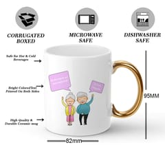 Happy Retirement White Mug Golden Handle 330ml(11oz)Qty 1 Pc of Using white hard ceramic - Can be Customized As Per Requirement