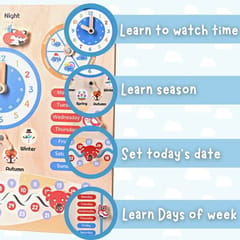 Birch Wooden Activity Teaching Clock and Calendar for Kids 7 in 1 Learning Toy