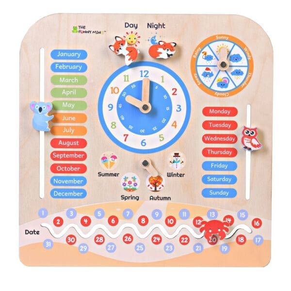 Birch Wooden Activity Teaching Clock and Calendar for Kids 7 in 1 Learning Toy