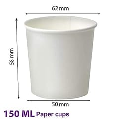 Paper Glass Disposable Tea/Coffee Cups, Pack of 50 pcs, 150 ml - White