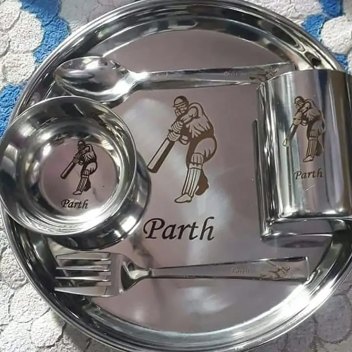 Personalized Cricket Player Stainless Steel Thali Set