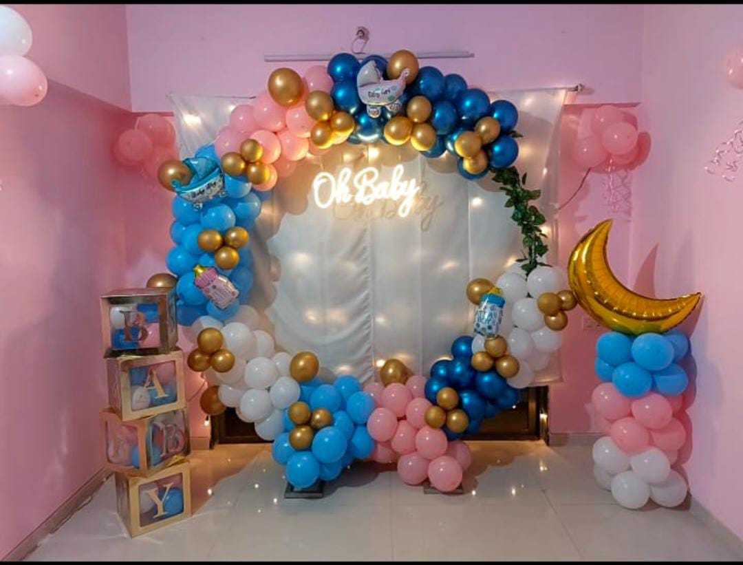 Baby Shower Decor mom to be party decore color balloon Godh Bharai Home Decoration with foil curtain image 1