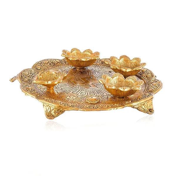 Decorative Pooja Thali with 3 Diyas