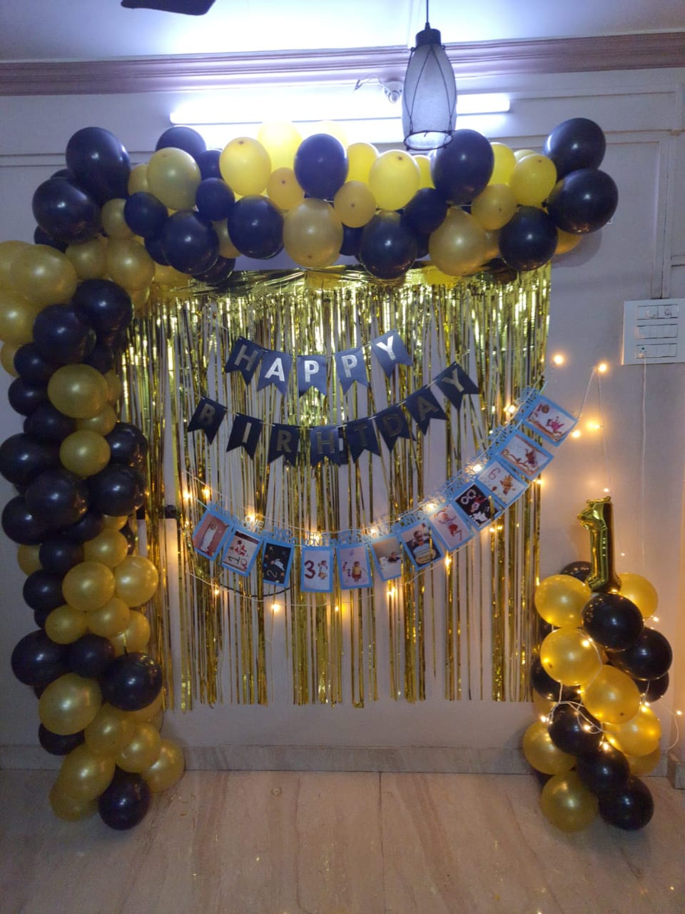 Black, Gold & Navy Blue Birthday Balloon Decoration