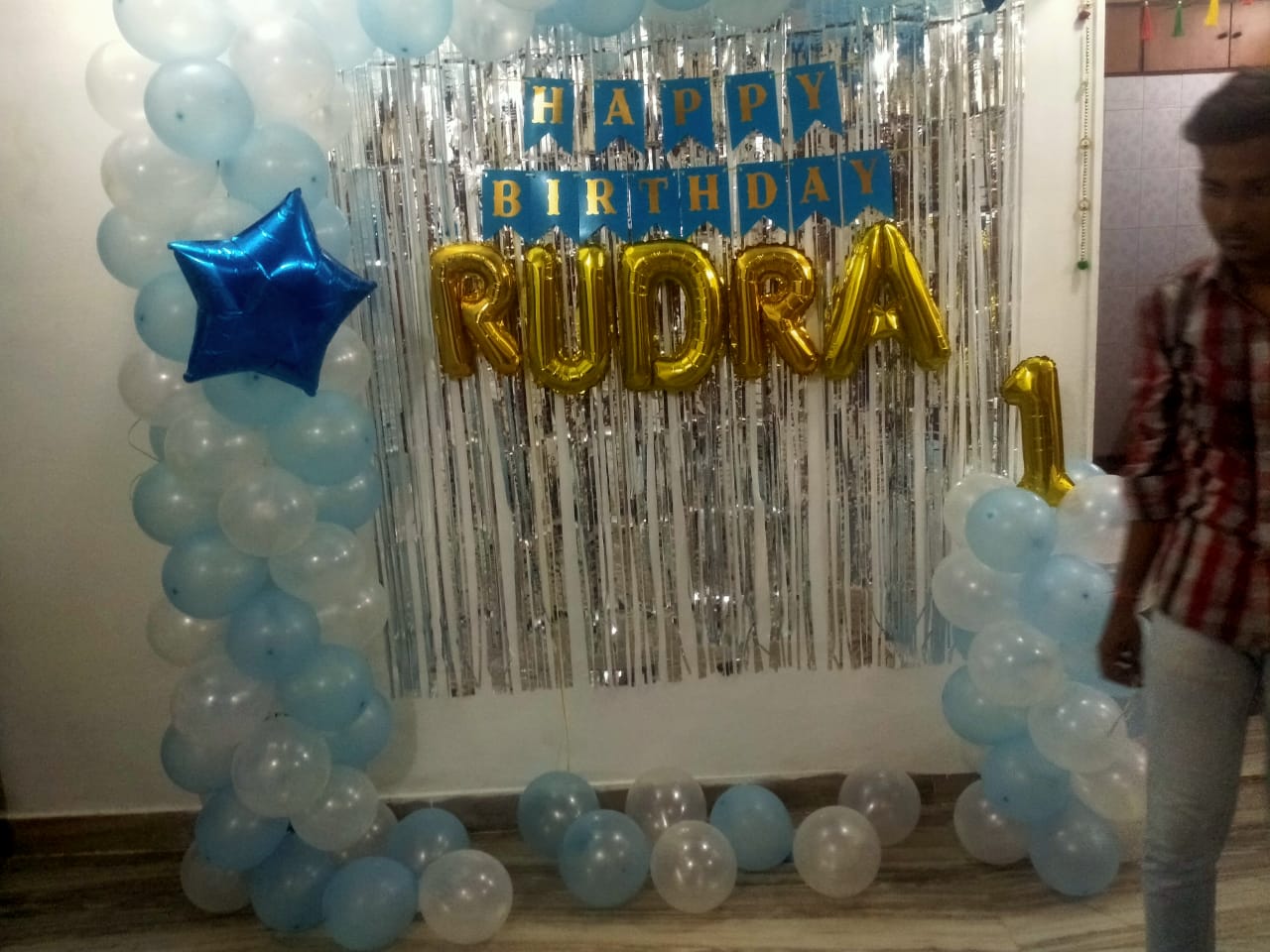 Blue & White Birthday Balloon Decoration