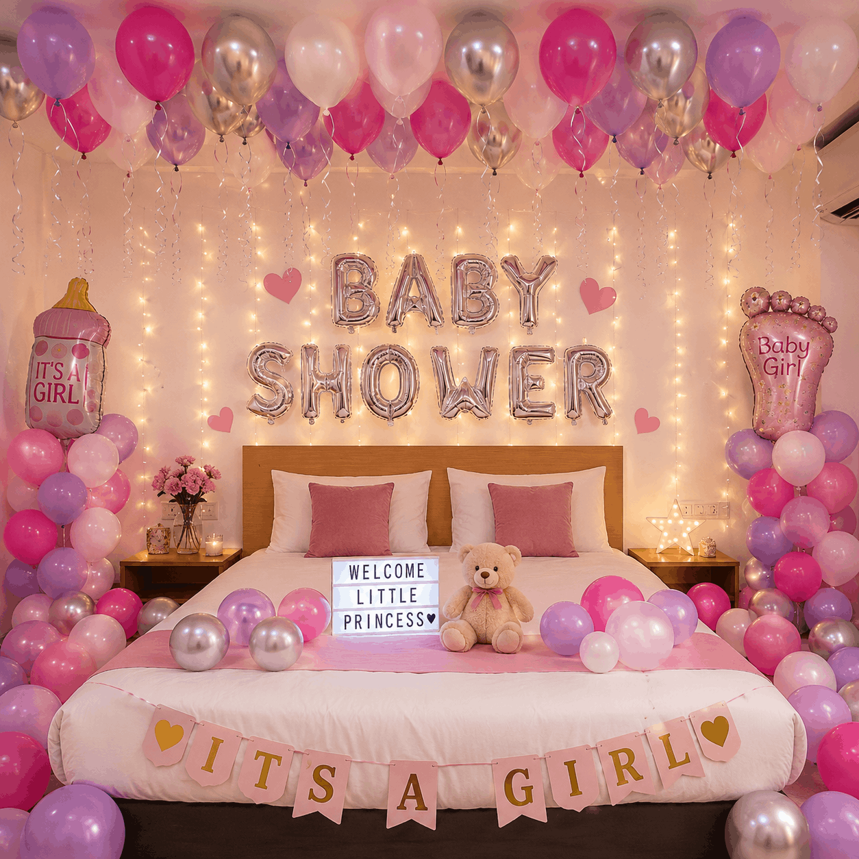 Silver And Pink Baby Shower Surprise
