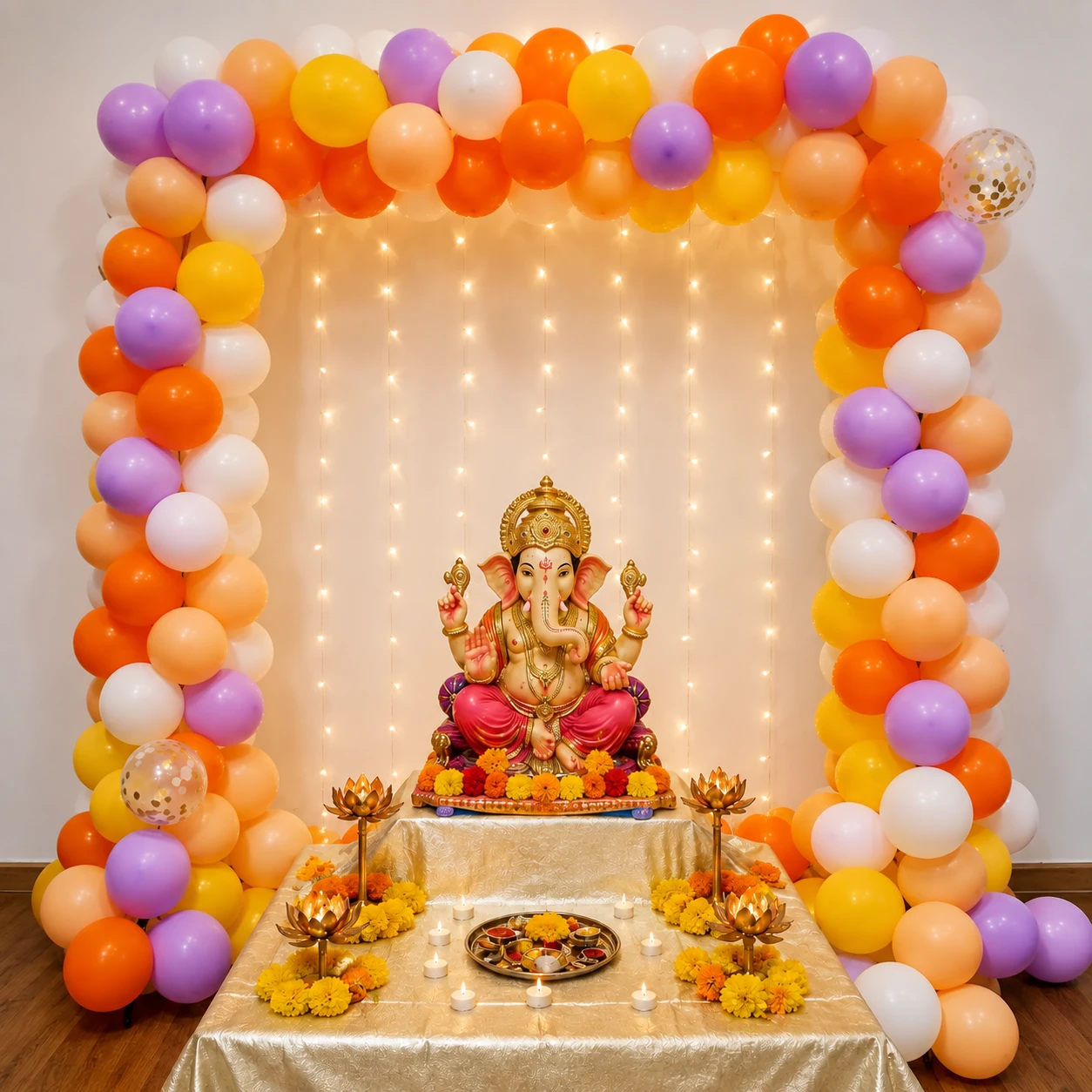 Premium Multicolour Balloon Ganpati Setup