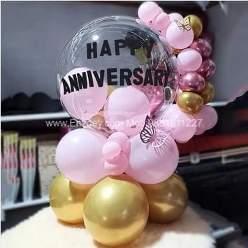 Pink and gold Anniversary Balloon Bunch